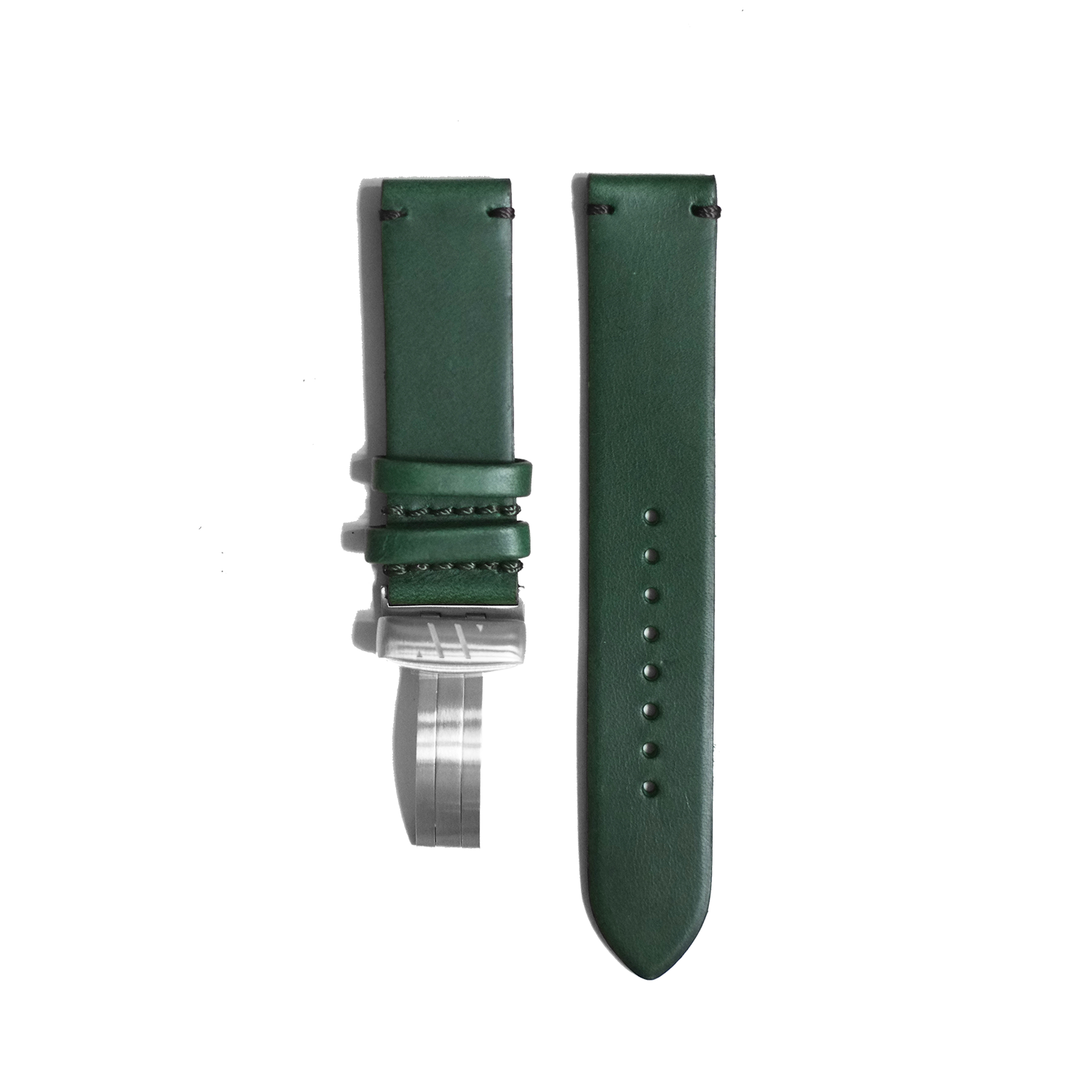 Deep green leather strap with contrast stitching