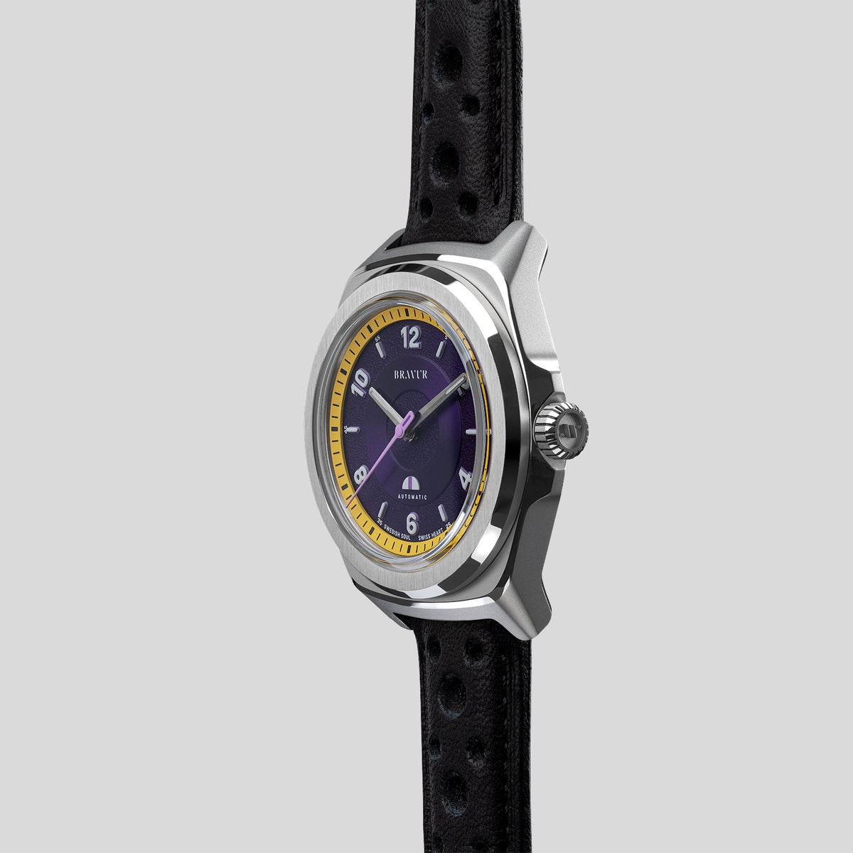 Perforated black leather strap