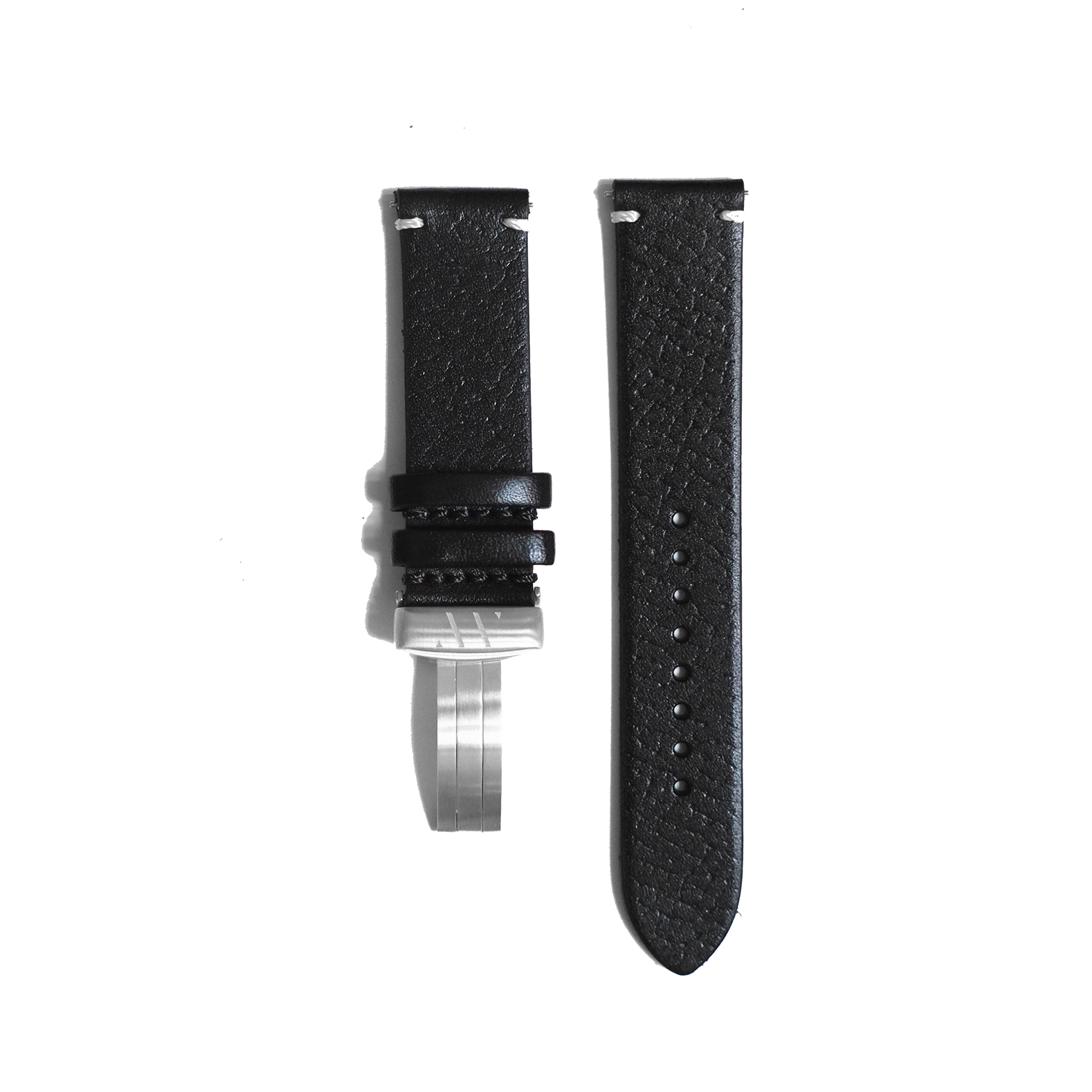 Black leather strap with contrast stitching
