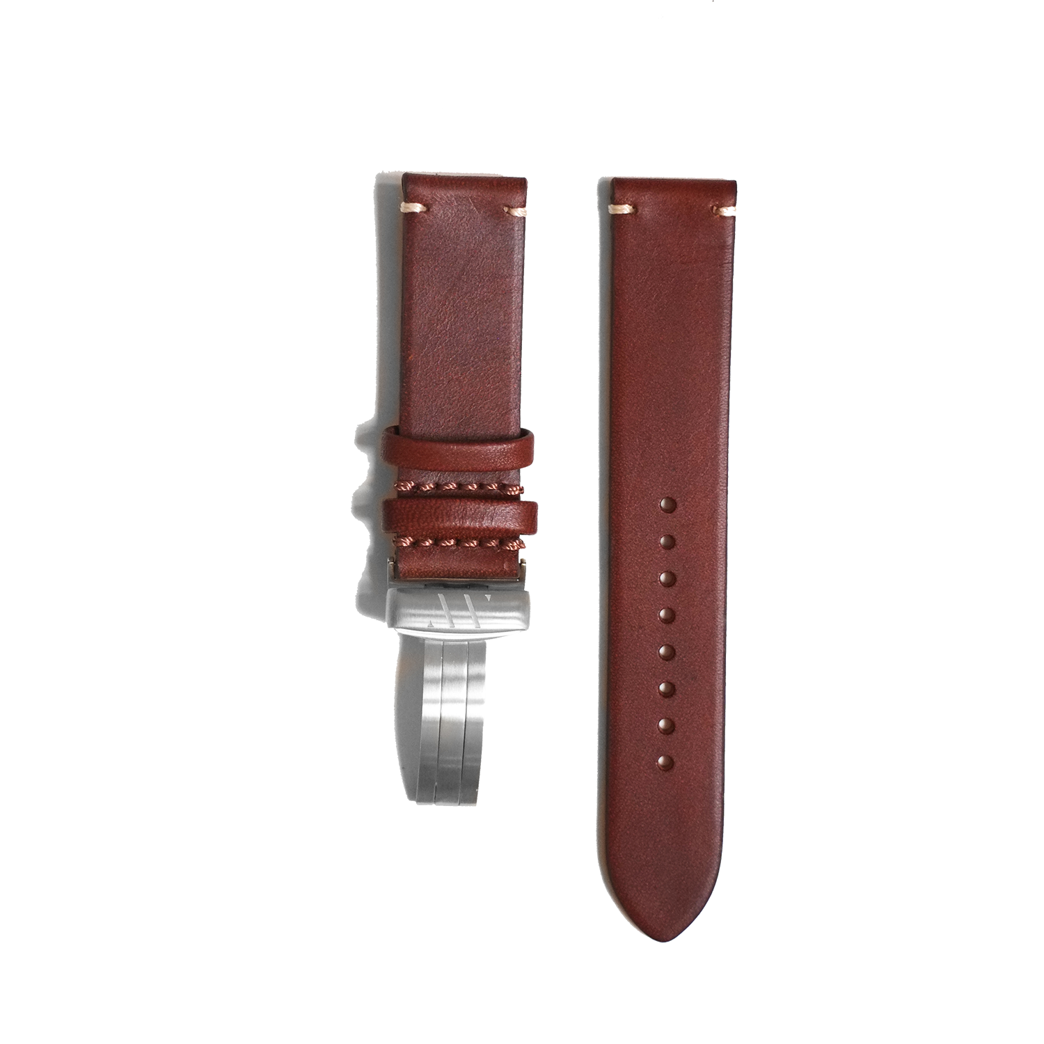 Brown leather strap with contrast stitching