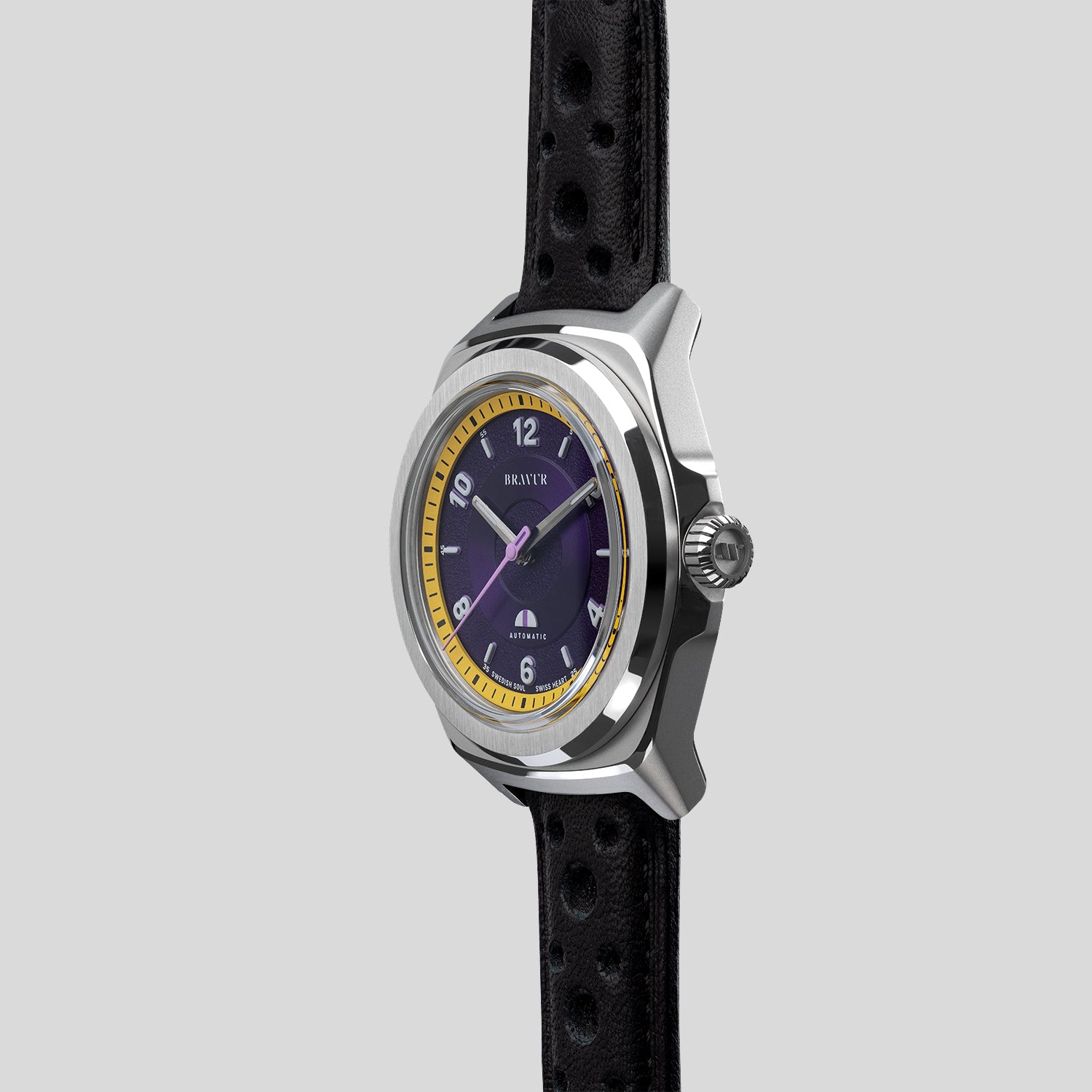 Perforated black leather strap