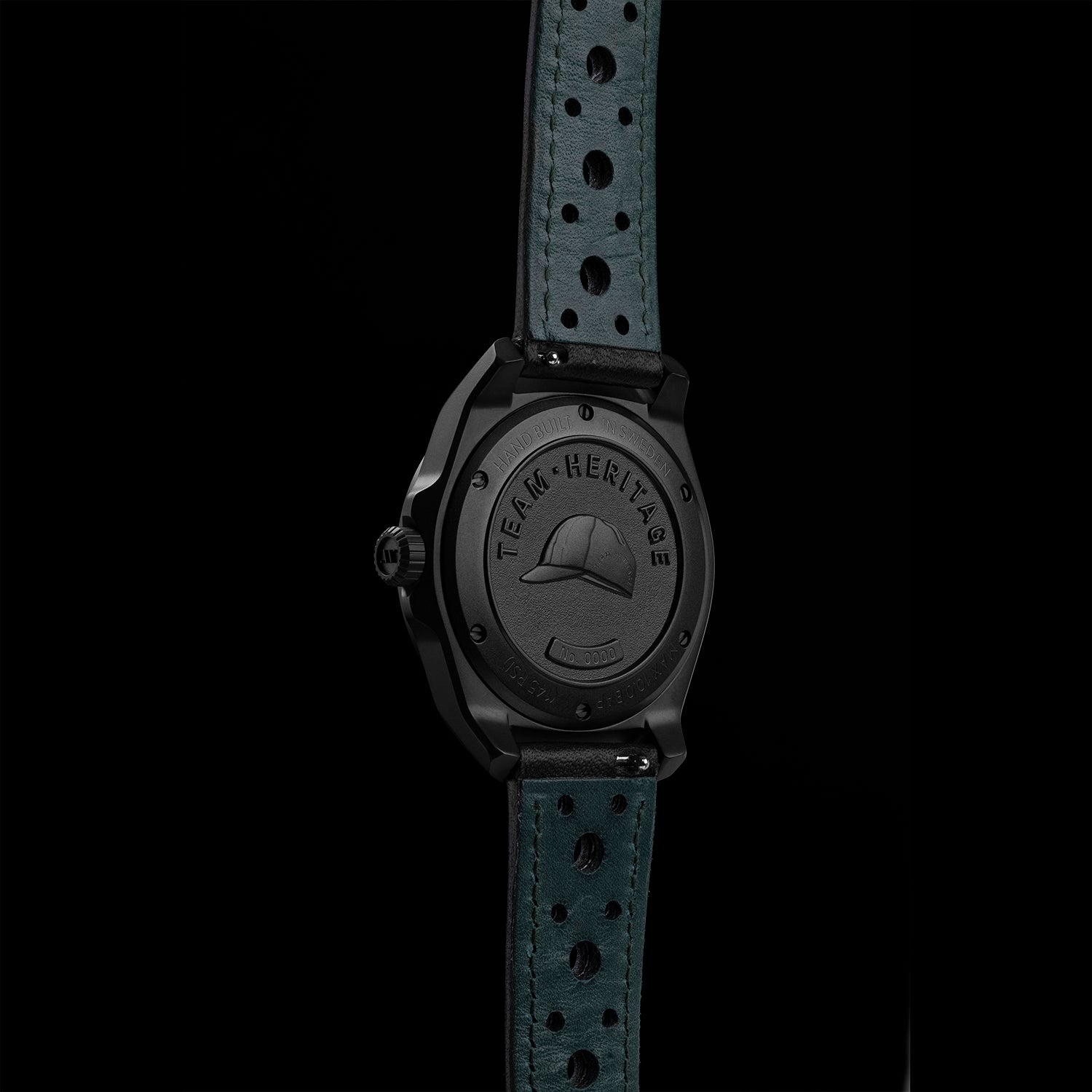 Perforated black leather strap