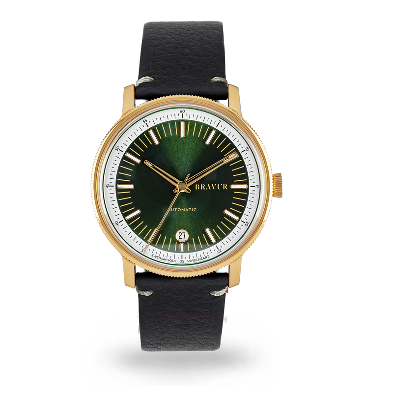 BW003 Gold PVD Bottle Green dial Bravur