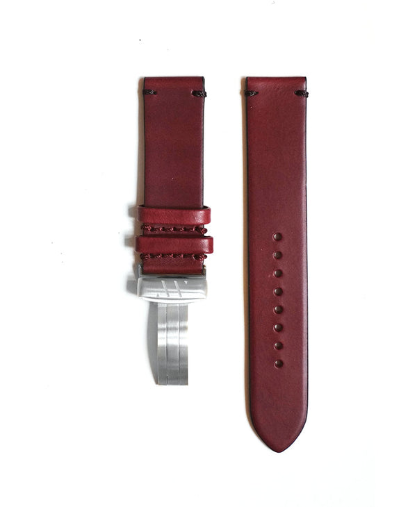 Burgundy leather strap with contrast stitching